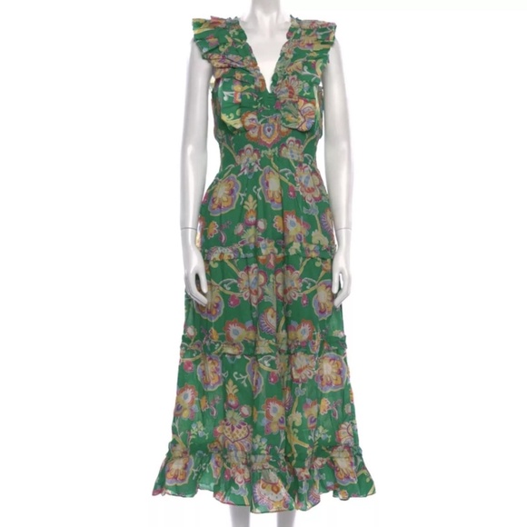 Caroline Constas Green Floral Tiered Maxi Dress Small - Picture 1 of 9